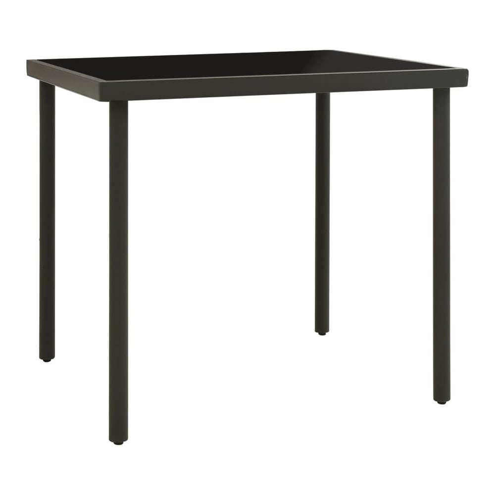 Outdoor Dining Table Anthracite Glass and Steel, a square table with a black glass top and dark grey steel frame