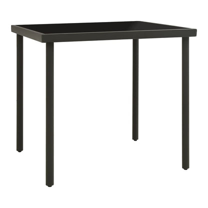 Outdoor Dining Table Anthracite Glass and Steel, a square table with a black glass top and dark grey steel frame