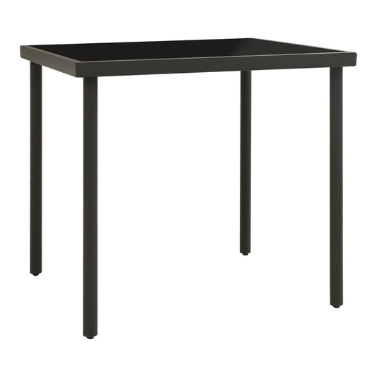 Outdoor Dining Table Anthracite Glass and Steel, a square table with a black glass top and dark grey steel frame