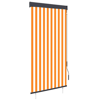 Outdoor Roller Blind White and Orange, a striped blind with white and orange vertical stripes