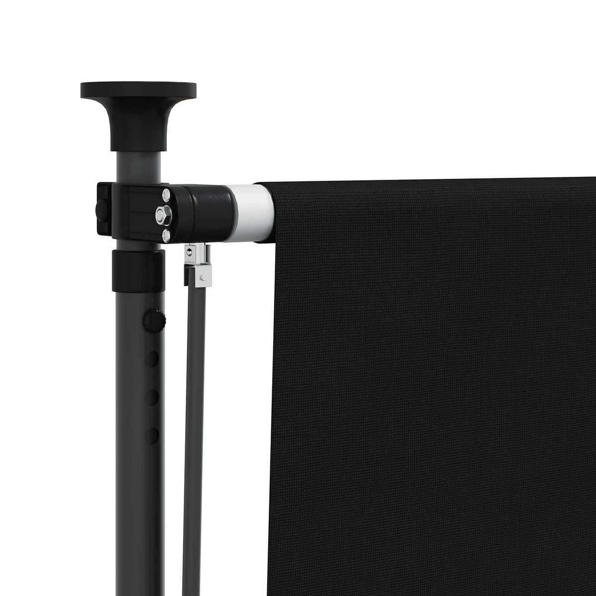 Close-up of the roller mechanism and pole of the outdoor roller blind