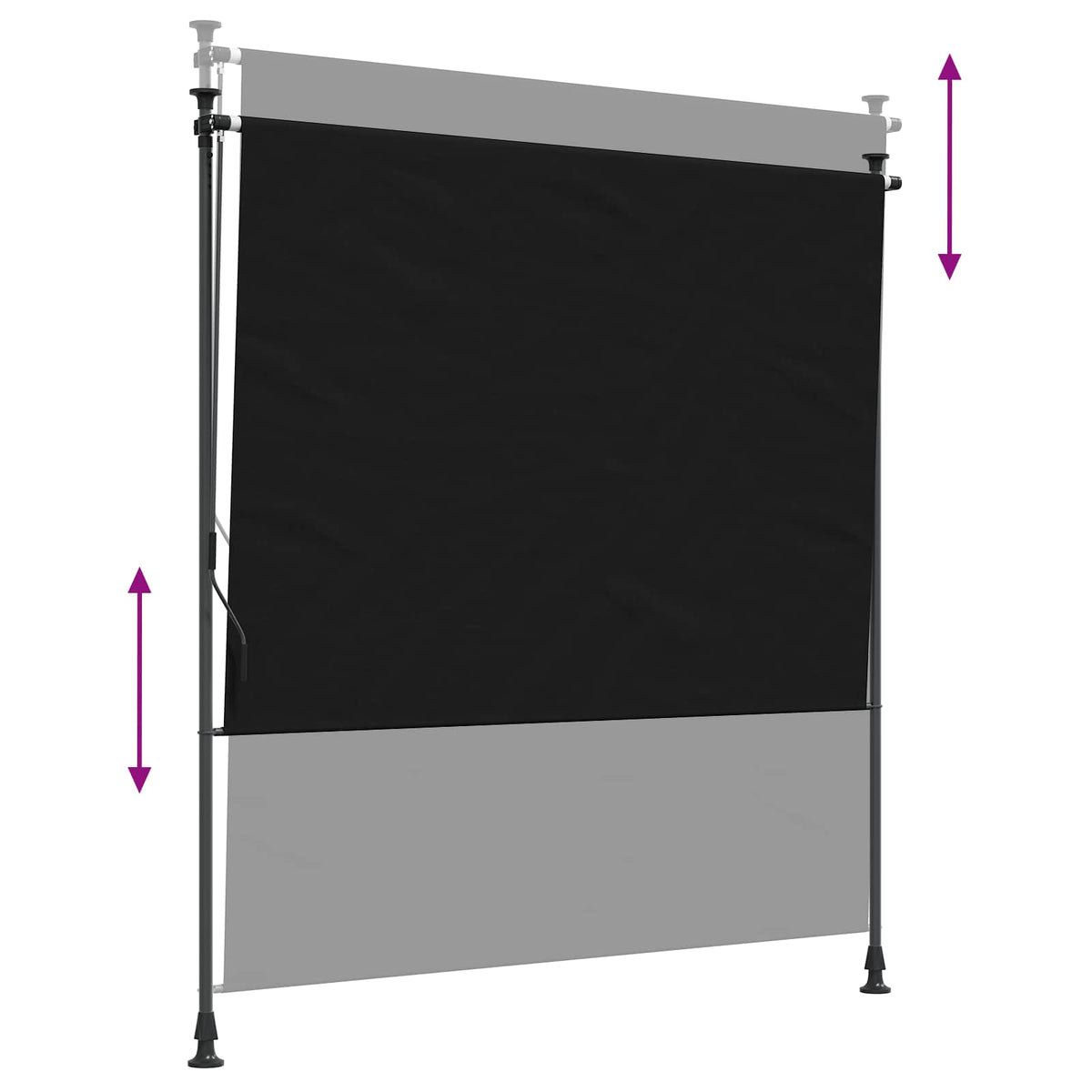 Diagram showing the adjustable height of the outdoor roller blind
