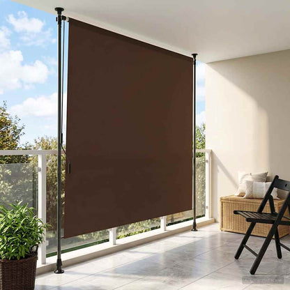 vidaXL Outdoor Roller Blind Brown fully extended on a balcony