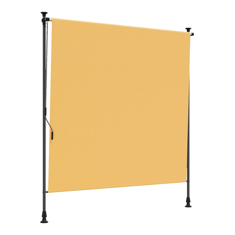 The outdoor roller blind shown freestanding with its support poles