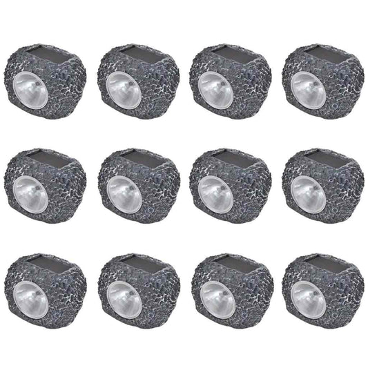 vidaXL Outdoor Solar Powered LED Spotlight Stone Shape 12 pcs arranged in a grid on a white background