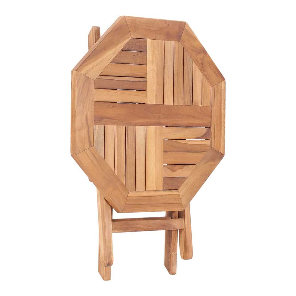 The octagonal garden table folded flat, showing the slatted top and wooden legs