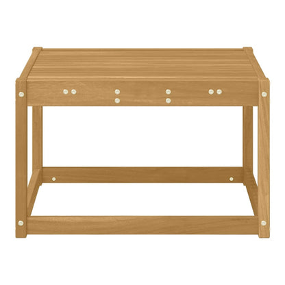 Rear view of the solid wood outdoor table showing its simple design