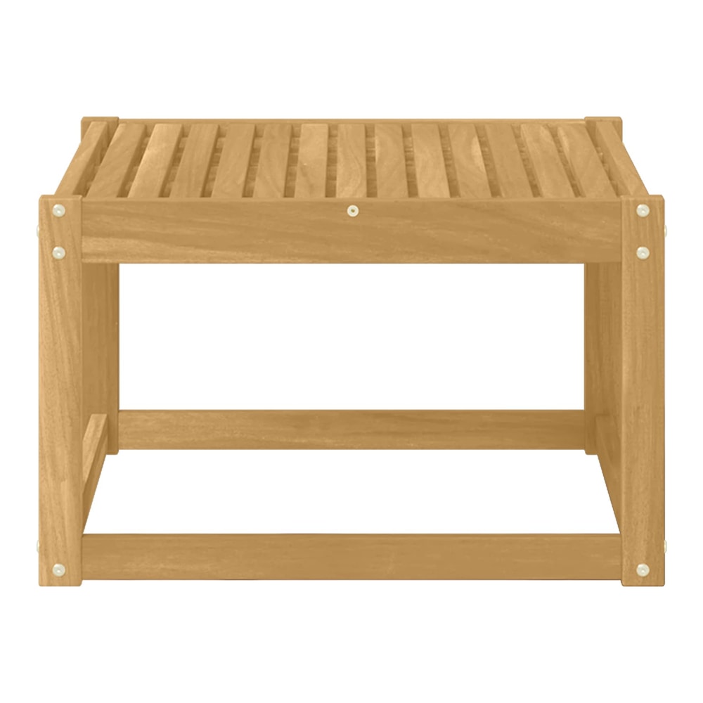 The wooden outdoor table viewed from the side showing its construction