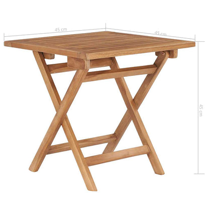 The folding garden table with dimensions indicated
