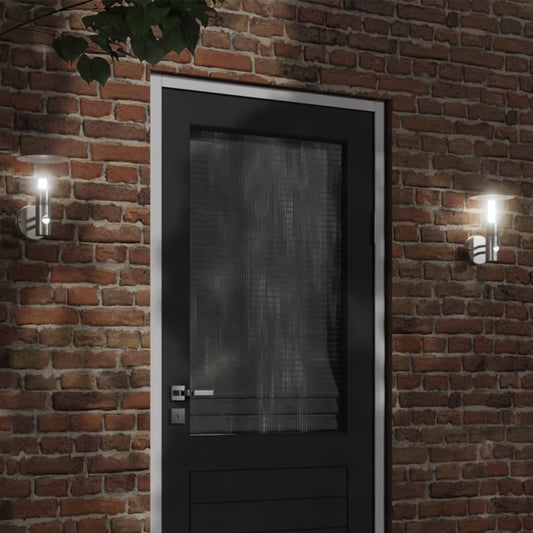 vidaXL Outdoor Wall Lights with Sensors 2pcs Silver Stainless Steel mounted on a brick wall