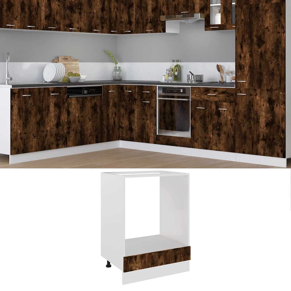 vidaXL Oven Cabinet Lyon Smoked Oak Engineered Wood shown in a modern kitchen setting