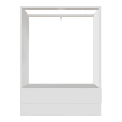 The frame of the white oven cabinet with a plinth detail