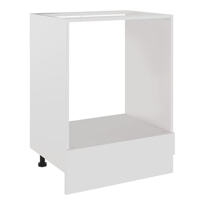 The white oven cabinet with adjustable legs shown from the front