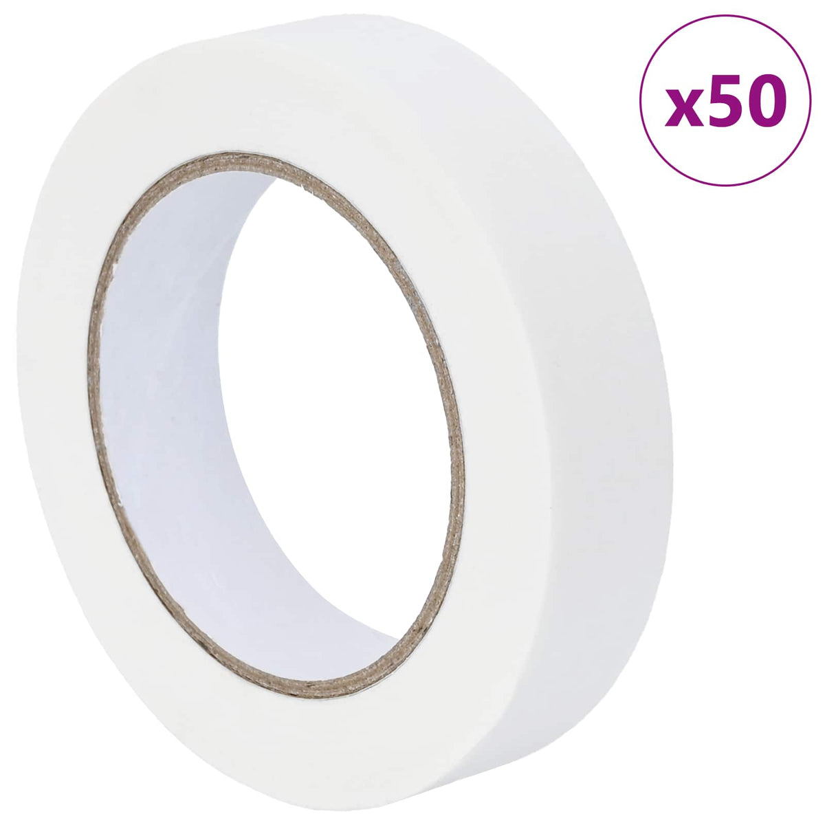 A roll of white paper masking tape with a 50 count indicator