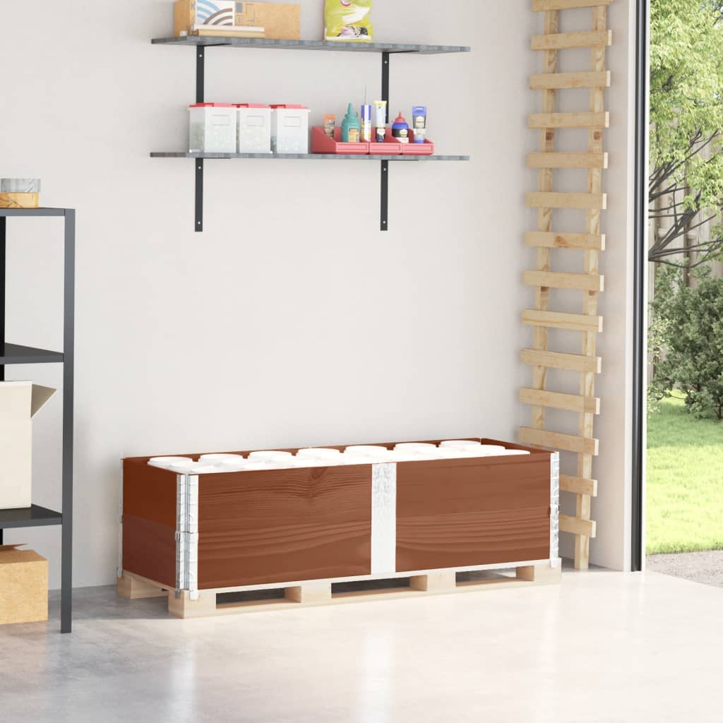 vidaXL Pallet Collars 2 pcs Brown Solid Wood Pine placed on a wooden pallet in a garage