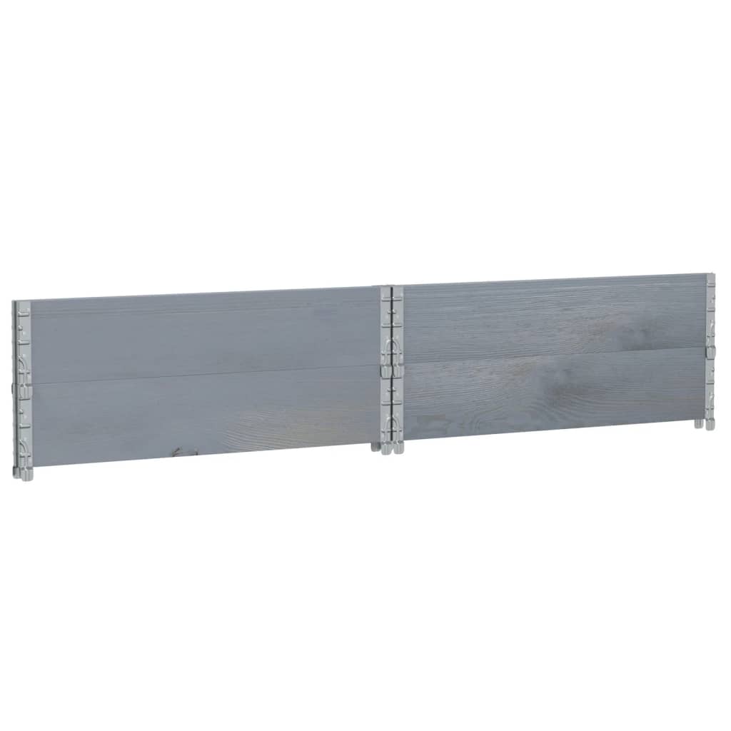 Two grey solid wood pine pallet collars joined together