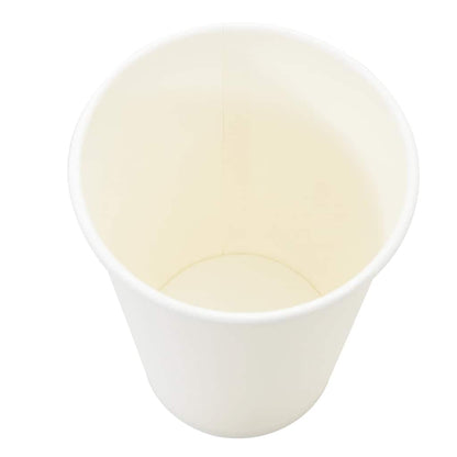 Top-down view inside a white paper coffee cup, showing the clean interior