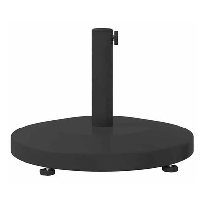 The black round outdoor umbrella base shown from the side