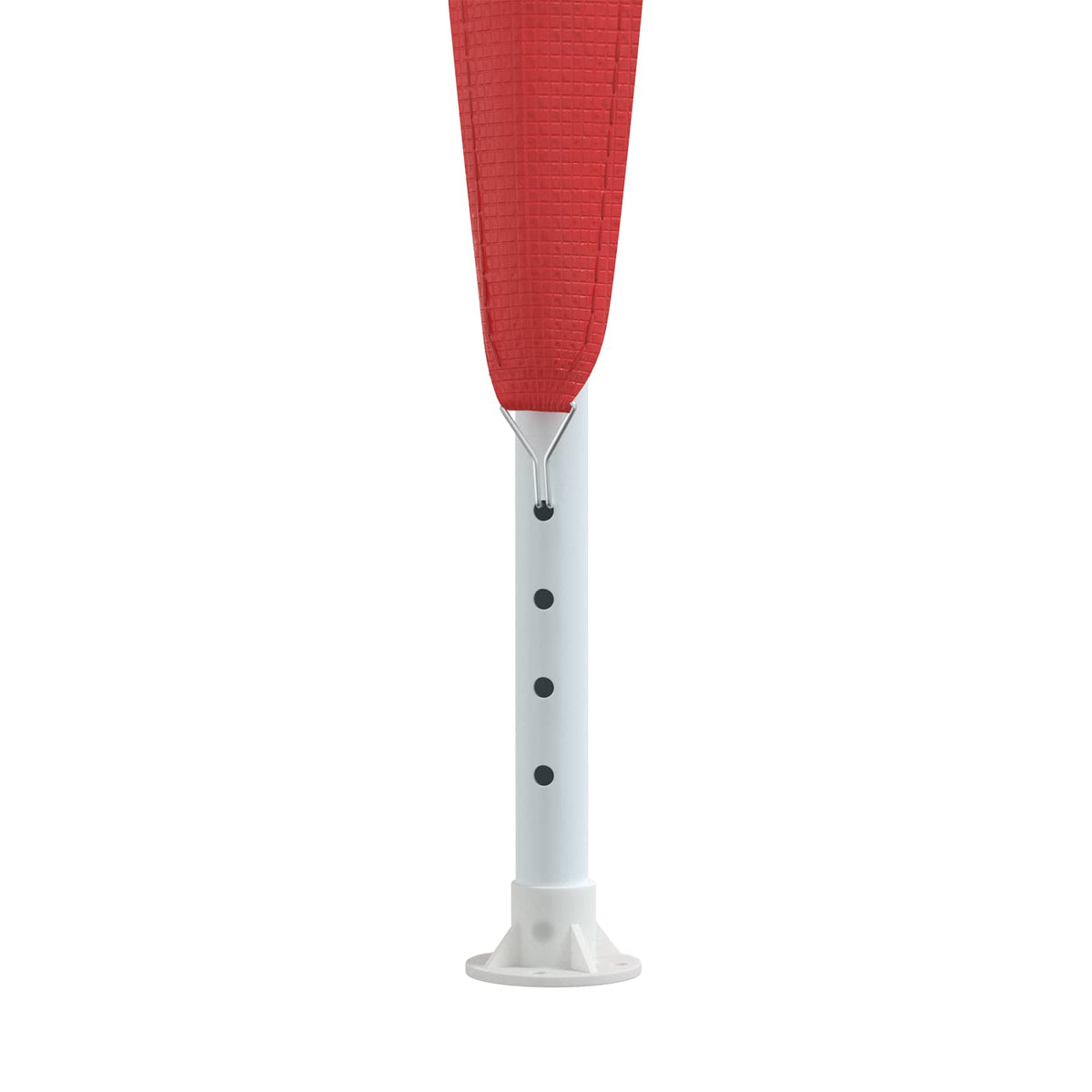 Close up of the adjustable leg of the red party tent on a white background