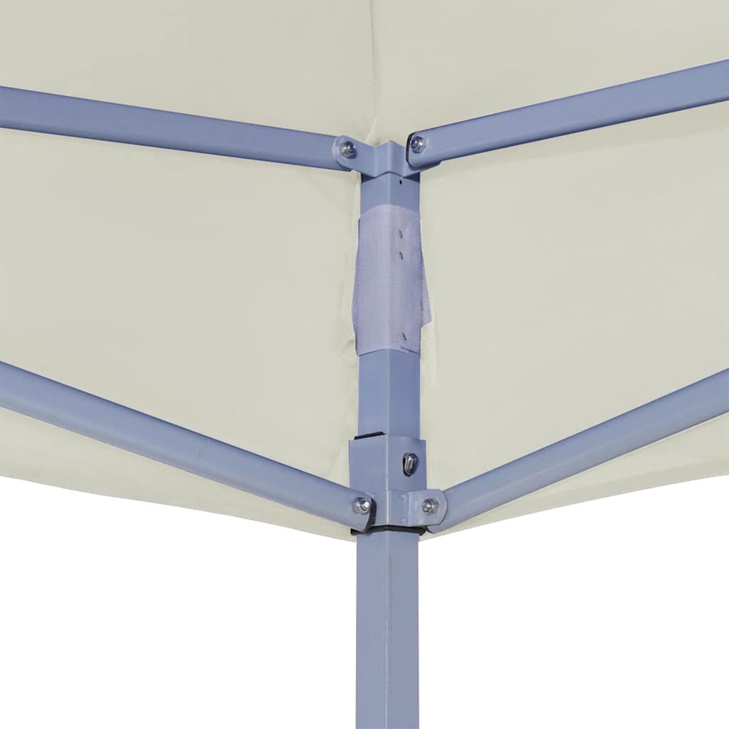 Close-up of the corner joint where the metal poles of the party tent roof connect