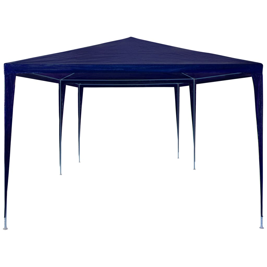 The party tent viewed from the front showing the square shape of the canopy roof