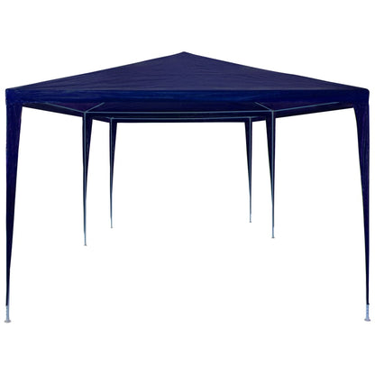 The party tent viewed from the front showing the square shape of the canopy roof