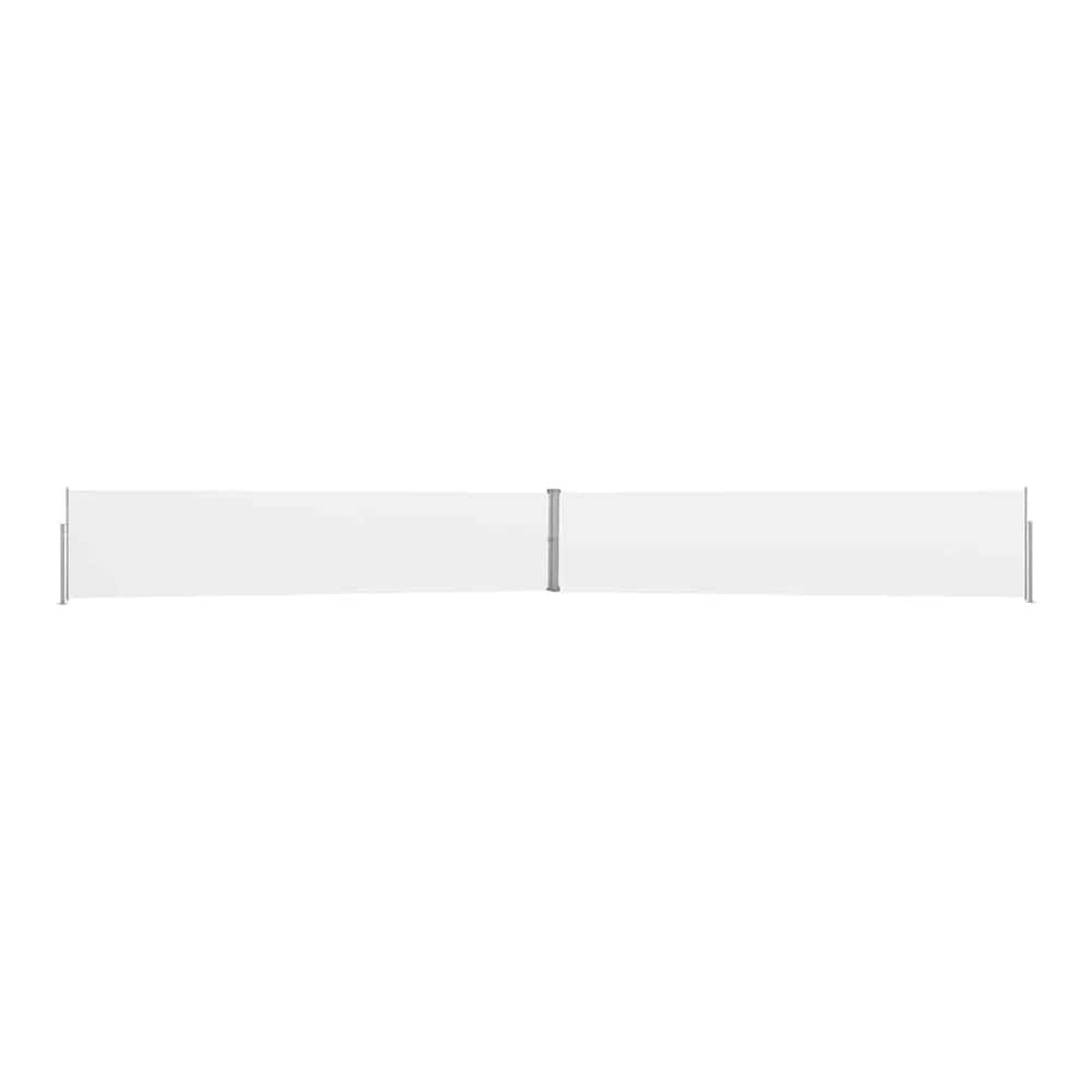 Cream patio sunshade extended horizontally