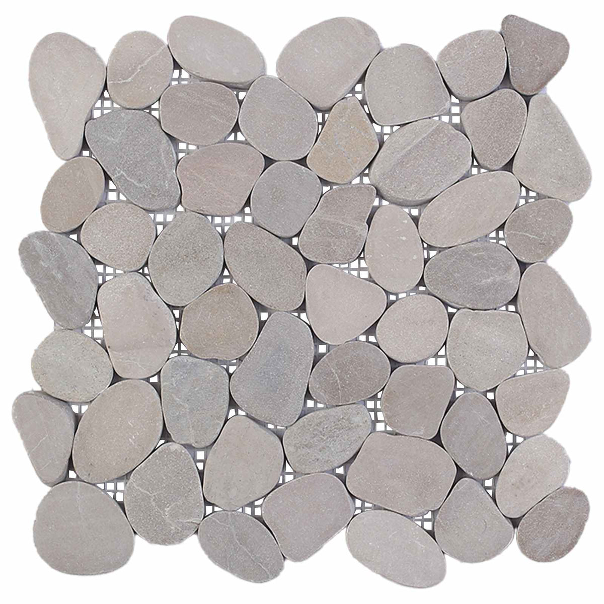 A single square sheet of the flooring tiles showing the arrangement of smooth stones