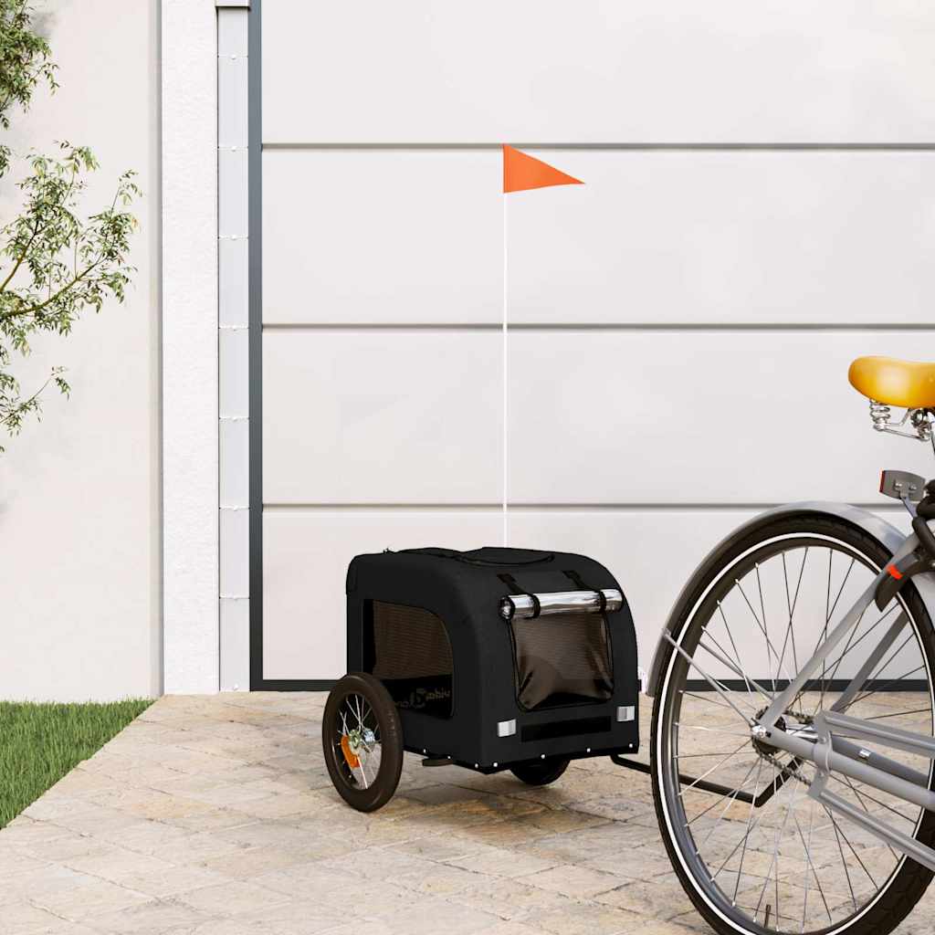 Pet Bike Trailer and Grey Oxford Fabric and Iron Width 124 cm Black
