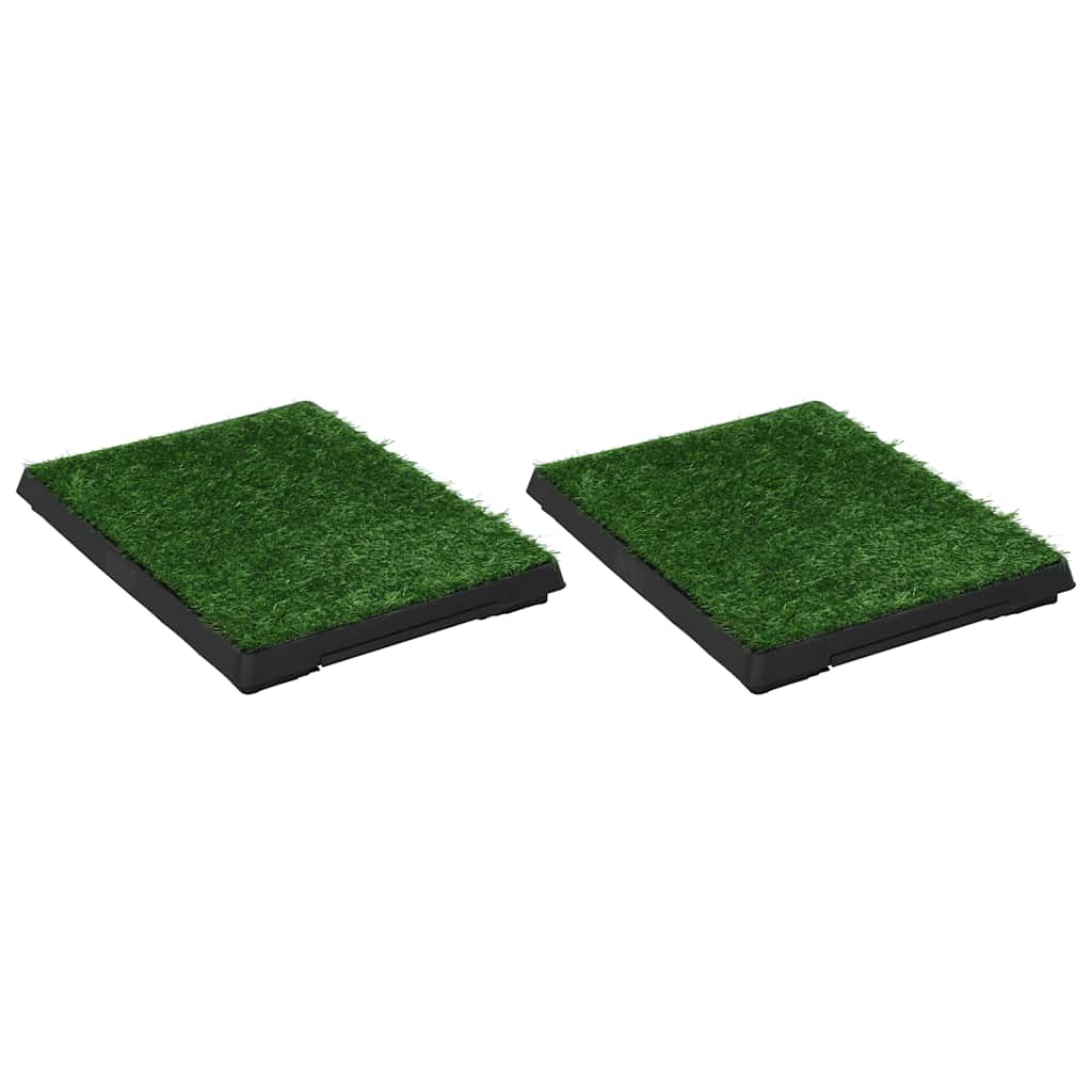 Two pet toilet training pads with artificial grass tops