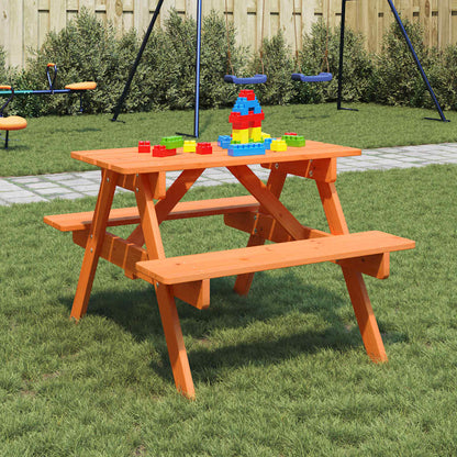 Picnic Table for 4 Kids with Umbrella Solid Wood Fir Dark brown