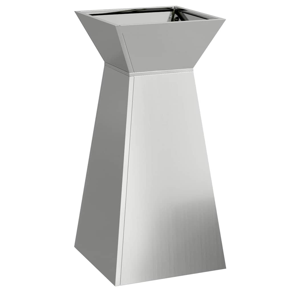 the empty silver pillar planter viewed from a high angle
