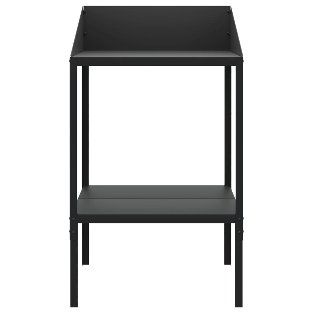 The plant stand viewed directly from the front showing the symmetrical frame and shelves