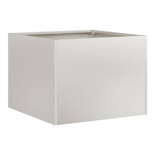 The square metal planter shown from a high angle to reveal the empty interior
