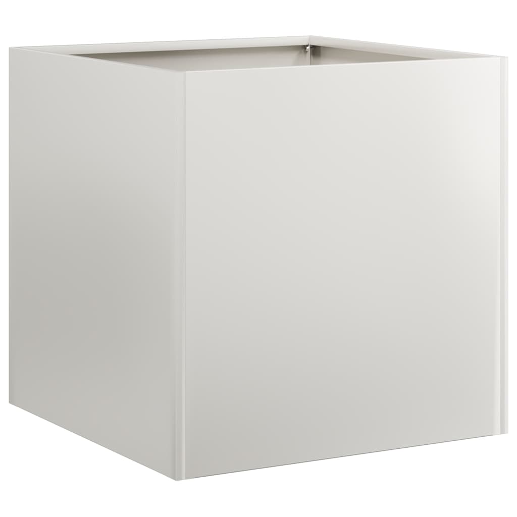 The square stainless steel planter shown from a high angle