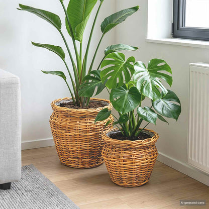 Planter Basket GENDT 2 pcs Natural Kubu Rattan Brown
