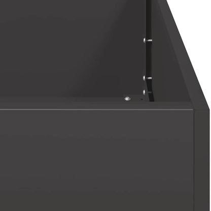 Close-up of the corner joinery of a black planter