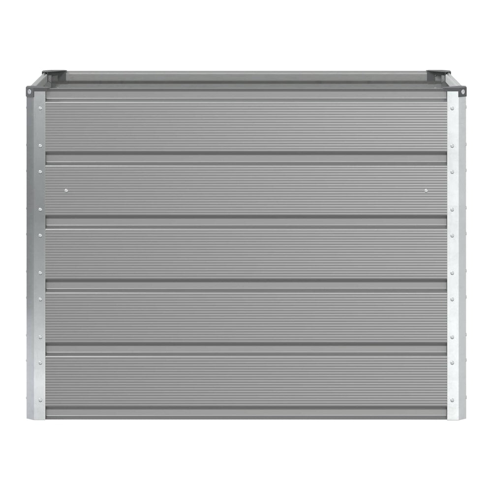 Front view of the light grey galvanised steel planter