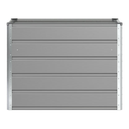 Front view of the light grey galvanised steel planter