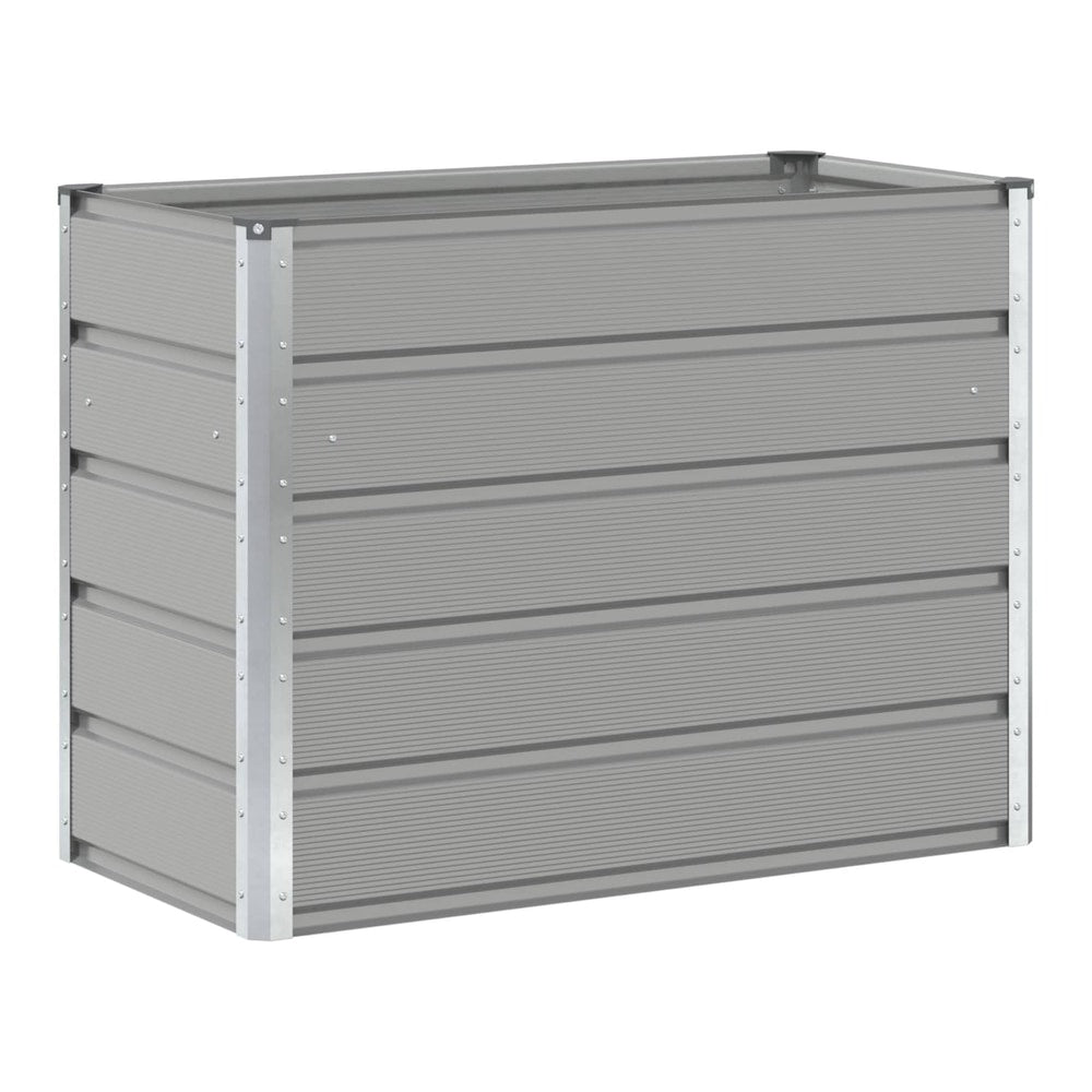A light grey galvanised steel planter shown from the side