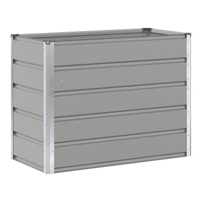 A light grey galvanised steel planter shown from the side