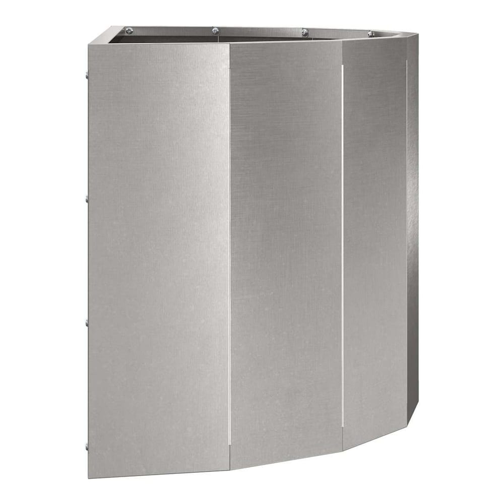 The silver planter viewed from a low angle showing its construction