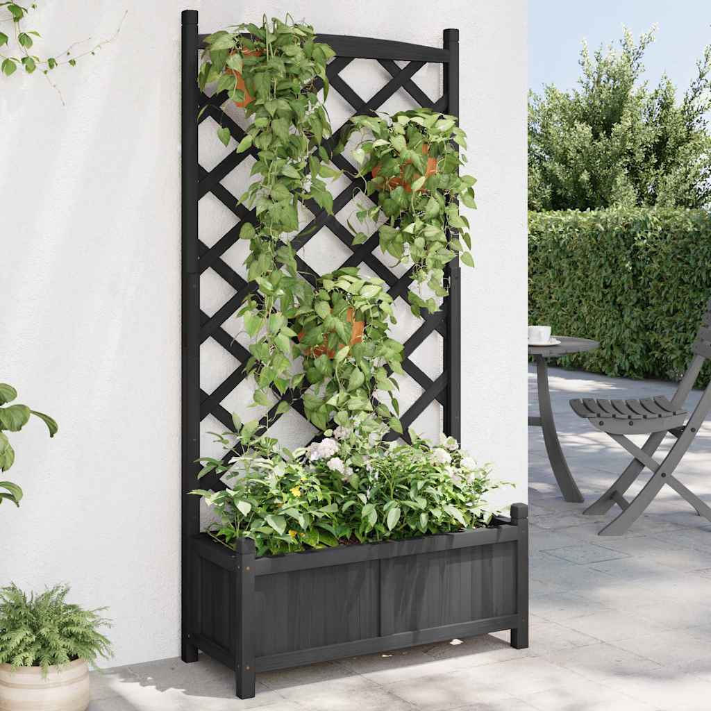 Planter Solid Wood Fir with trellis Black 75 cm 150 cm
