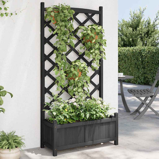Planter Solid Wood Fir with trellis Black 75 cm 150 cm