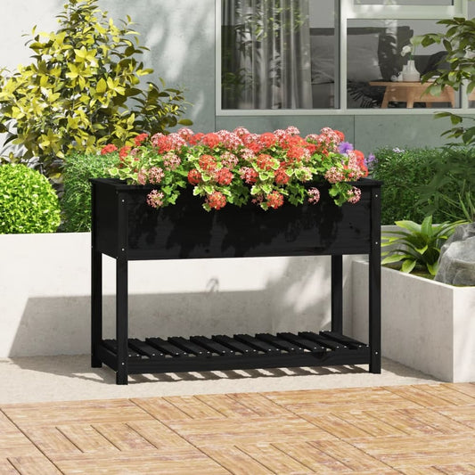 Planter with Shelf 82,5x54x81 cm Solid Wood Pine Depth 54 cm Black 111.5 cm