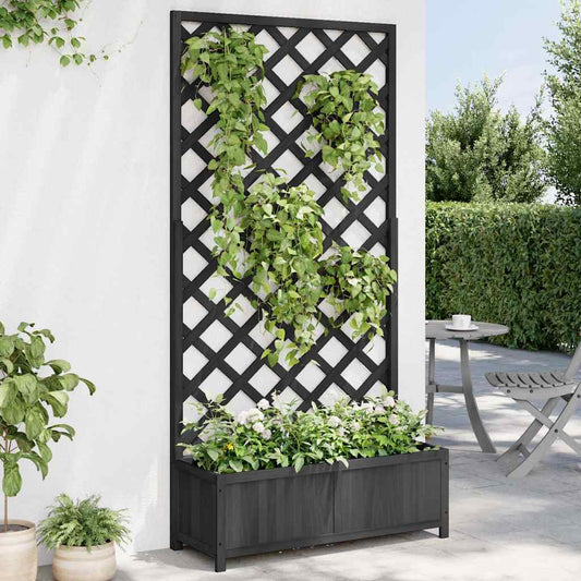 Planter with Trellis 90x35x180 cm Solid Wood Fir Depth 35 cm Black