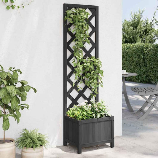 Planter with Trellis Solid Wood Fir Depth 30 cm Black 40 cm