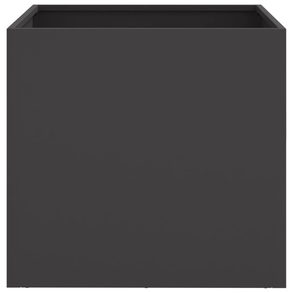 A single black steel square planter shown from the front