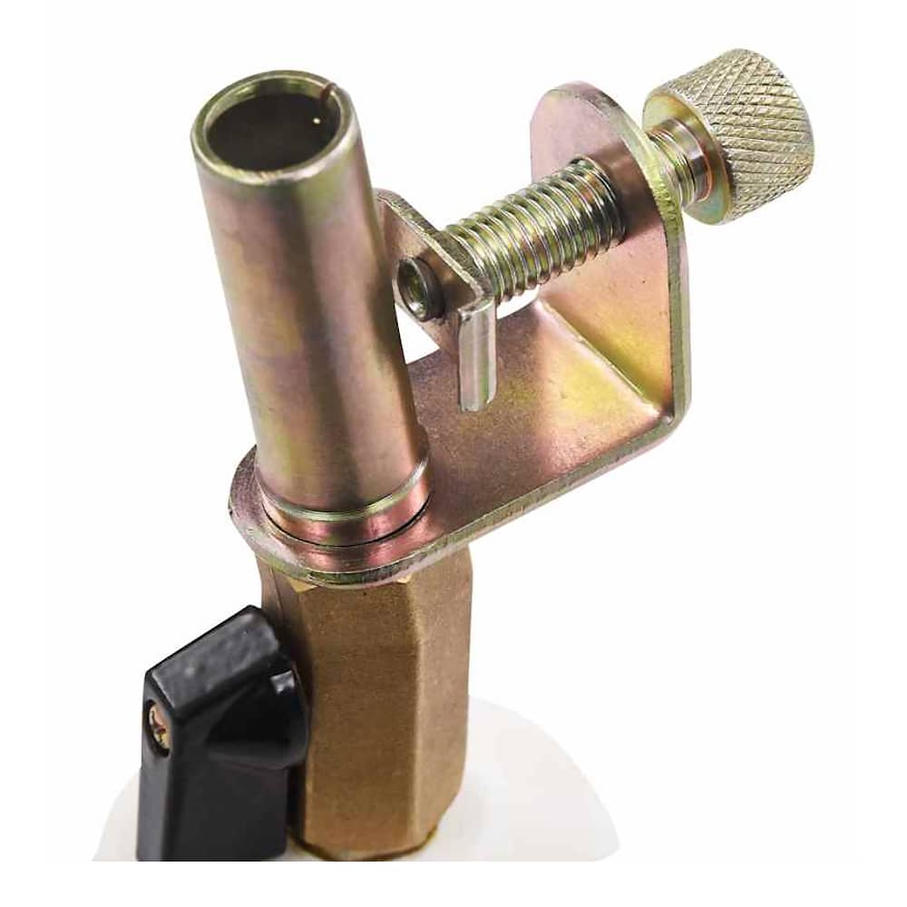 Detail of the metal clamp and valve on the brake bleeder extractor pump