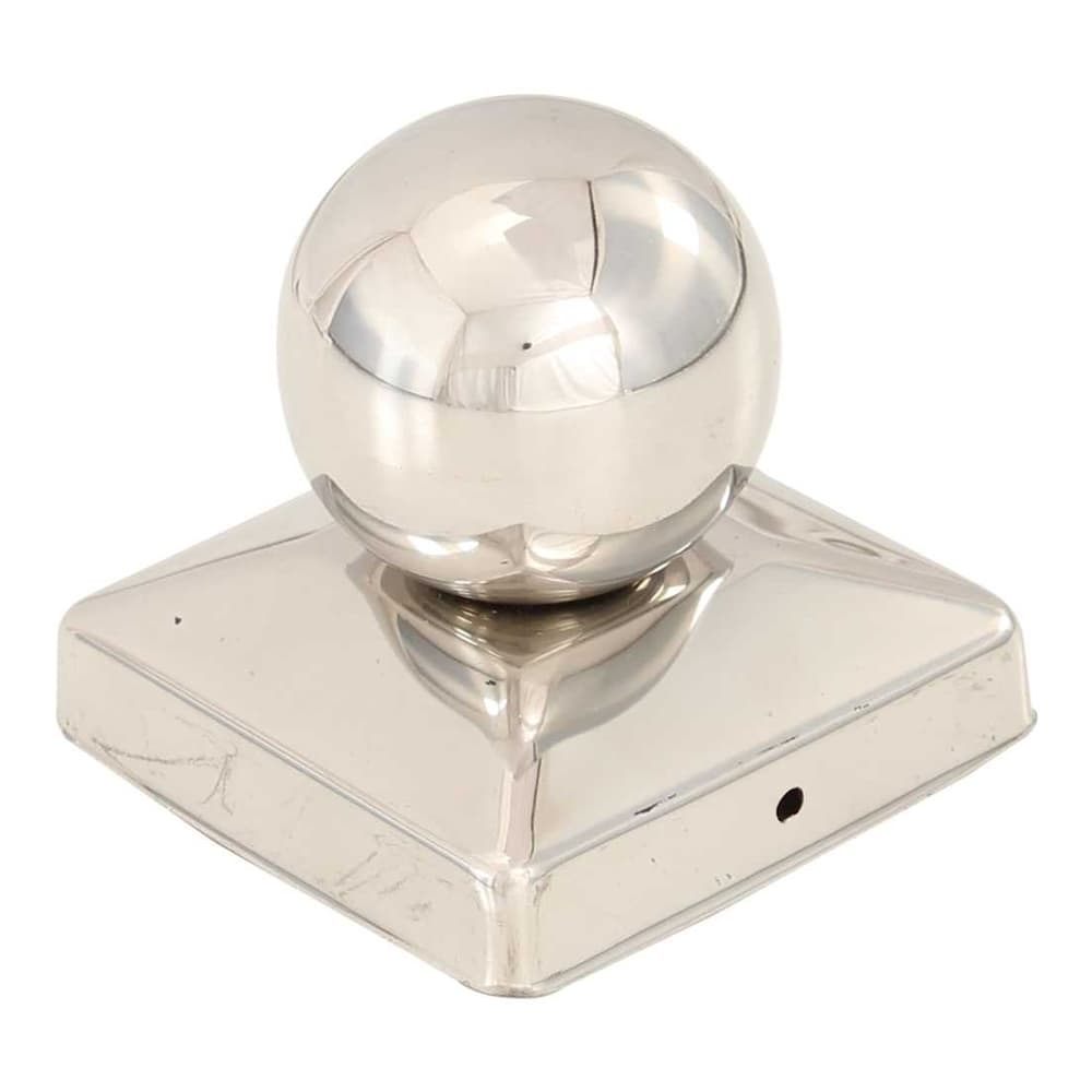 A single stainless steel post cap with a globe top, showing its shiny surface